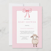 Pink Bow Little Lamb Baby shower Kaart (Voorkant)