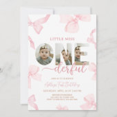 Pink Bow Little Miss Photo Verjaardagsfeest Kaart (Voorkant)