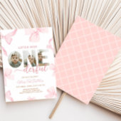 Pink Bow Little Miss Photo Verjaardagsfeest Kaart