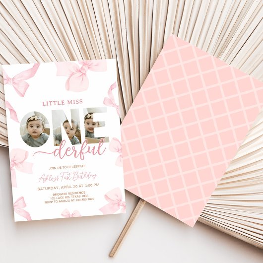 Pink Bow Little Miss Photo Verjaardagsfeest Kaart