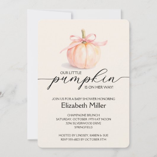 Pink Bow Little Pumpkin Baby Shower All In One Kaart (Voorkant)