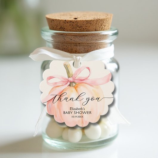 Pink Bow Little Pumpkin Baby shower Bedankjes Labels