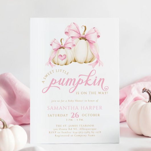 Pink Bow Little Pumpkin Baby shower Kaart