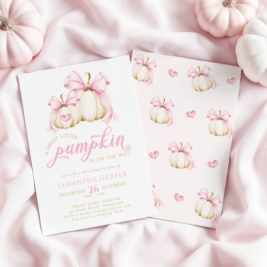 Pink Bow Little Pumpkin Baby shower Kaart