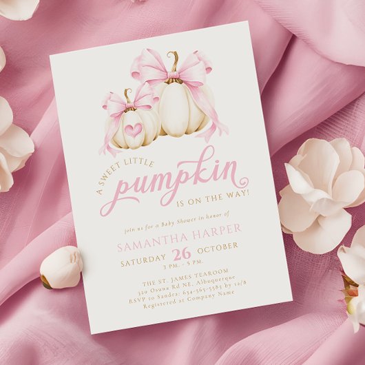 Pink Bow Little Pumpkin Baby shower Kaart