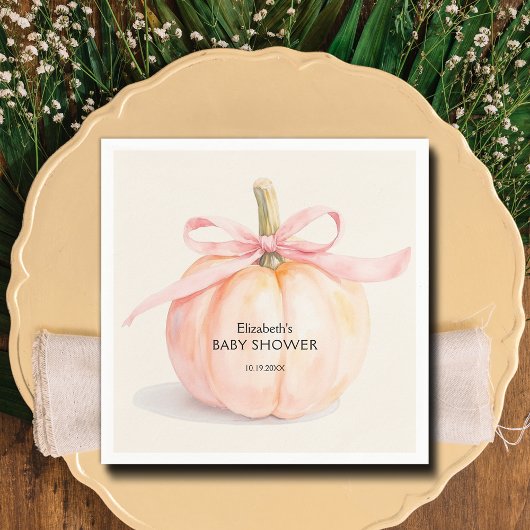 Pink Bow Little Pumpkin Baby shower Servet