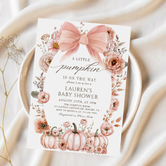 Pink Bow Little Pumpkin Baby shower Uitnodiging