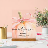 Pink Bow Little Pumpkin Baby shower Welkom Acryl Bord (Huwelijk)