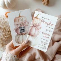 Pink Bow Little Pumpkin Girl Baby shower QR-code