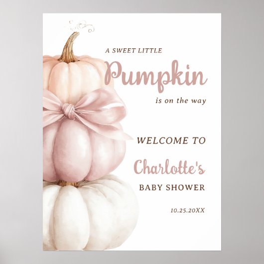 Pink Bow Little Pumpkin Girl Baby shower Welkom Poster (Voorkant)