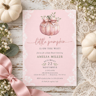 Pink Bow Little Pumpkin on the Way Baby Shower Kaart