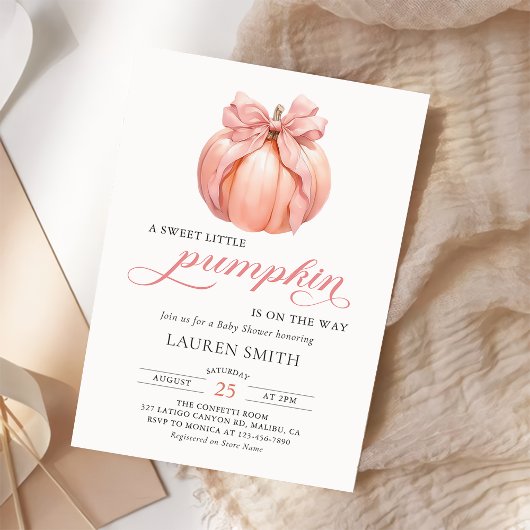 Pink Bow Little Pumpkin op de Weg Baby shower Kaart