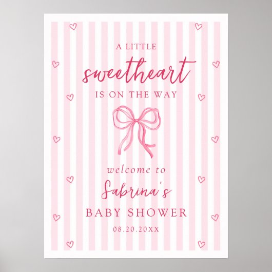 Pink Bow Little Sweetheart Baby Shower Welcome Poster (Voorkant)