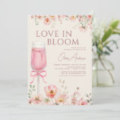 Pink Bow Love in Bloom Champagne Bridal Shower Kaart (Staand voorkant)