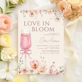 Pink Bow Love in Bloom Champagne Bridal Shower Kaart