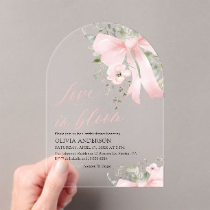 Pink Bow Love in Bloom Floral Arch Vrijgezellenfee Acryl Uitnodigingen