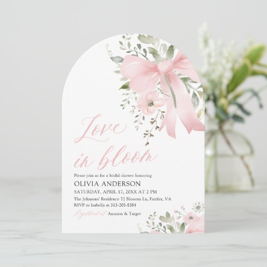 Pink Bow Love in Bloom Floral Arch Vrijgezellenfee Kaart (Staand voorkant)