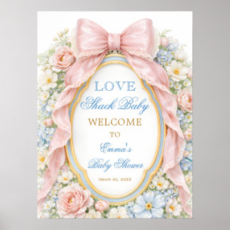 Pink Bow Love Shack Baby Girl Shower Welcome Poster