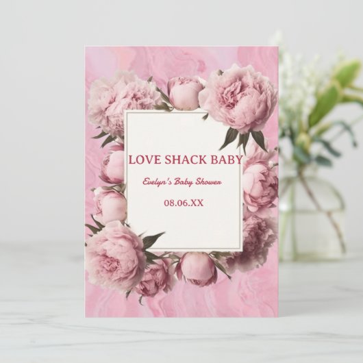 Pink Bow Love Shack Baby shower Uitnodiging – Eleg (Staand voorkant)