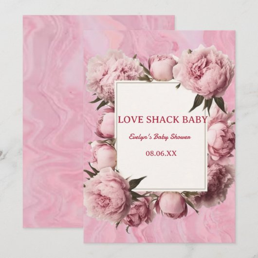 Pink Bow Love Shack Baby shower Uitnodiging – Eleg (Voorkant / Achterkant)