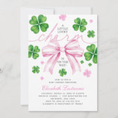 Pink Bow Lucky Charm Baby Shower Invitation Kaart (Voorkant)