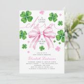 Pink Bow Lucky Charm Baby Shower Invitation Kaart (Staand voorkant)