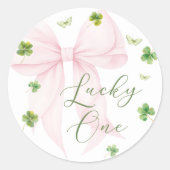 Pink Bow Lucky One 1st Birthday Sticker (Voorkant)