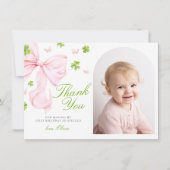 Pink Bow Lucky One Birthday Flat Thank You Card Bedankkaart (Voorkant)