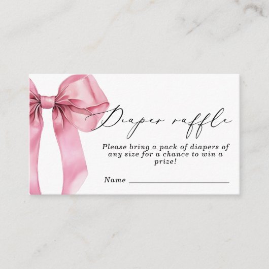 Pink Bow Luier verloting ticket Informatiekaartje (Voorkant)