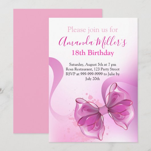 Pink bow luxury birthday magnetic kaart (Voorkant / Achterkant)