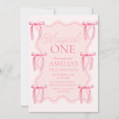 Pink Bow Magical One Verjaardagsfeestje Kaart (Voorkant)