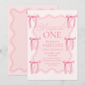 Pink Bow Magical One Verjaardagsfeestje Kaart (Voorkant / Achterkant)