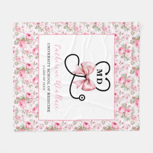Pink Bow MD Afstuderen Fleece Deken (Voorkant (Horizontaal))