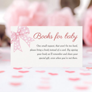 Pink Bow Meisje Baby shower Boeken voor Baby Informatiekaartje