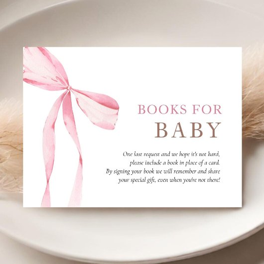 Pink Bow Meisje Baby shower Boeken voor Baby Informatiekaartje