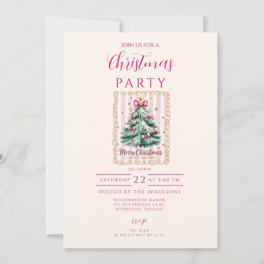 Pink Bow Merry Christmas Kaart (Voorkant)