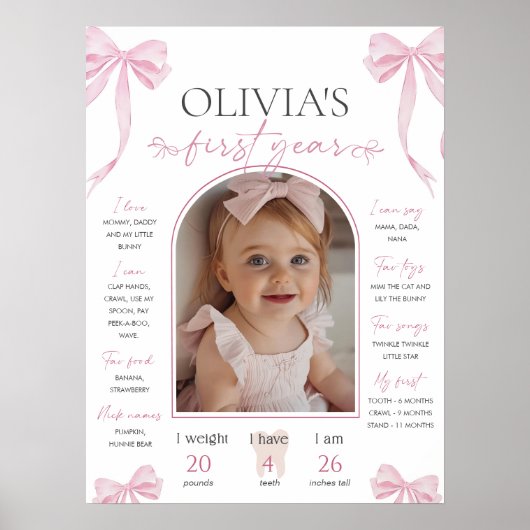 Pink Bow milestone board template, Coquette Pink Poster (Voorkant)