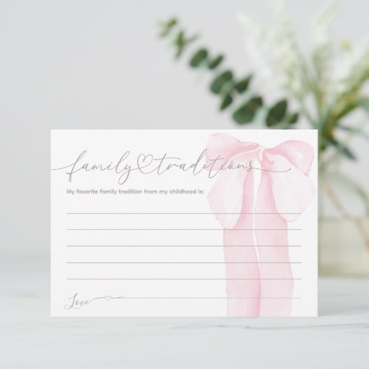 Pink Bow Minimal Girl Baby shower familietraditie Informatiekaartje (Staand voorkant)