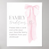 Pink Bow Minimal Girl Baby shower familietraditie Poster (Voorkant)