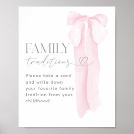 Pink Bow Minimal Girl Baby shower familietraditie Poster