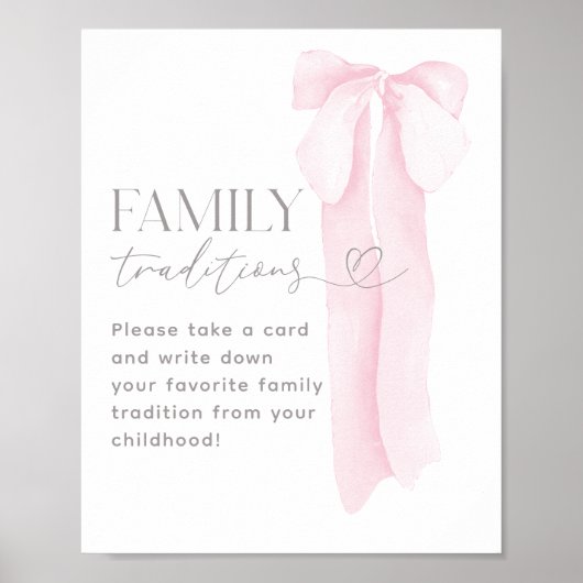 Pink Bow Minimal Girl Baby shower familietraditie Poster (Voorkant)