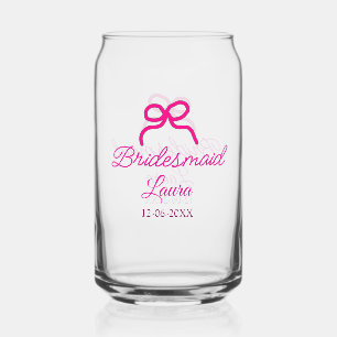 PINK BOW minimaladd naam bruidsmeisje cadeau jaar Blikvorm Glas