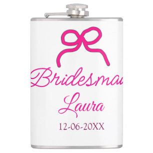 PINK BOW minimaladd naam bruidsmeisje cadeau jaar Heupfles