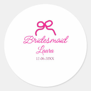 PINK BOW minimaladd naam bruidsmeisje cadeau jaar Ronde Sticker