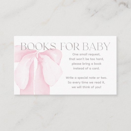 Pink Bow minimalistische meisje Baby shower boeken Informatiekaartje (Voorkant)