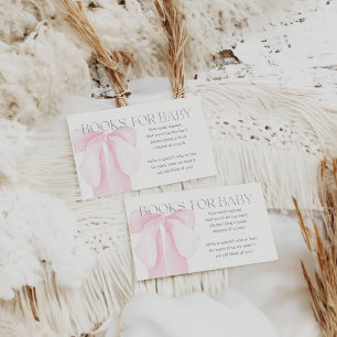 Pink Bow minimalistische meisje Baby shower boeken Informatiekaartje