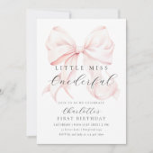 Pink Bow Miss Onederful eerste verjaardag uitnodig Kaart (Voorkant)