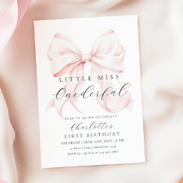 Pink Bow Miss Onederful eerste verjaardag uitnodig Kaart