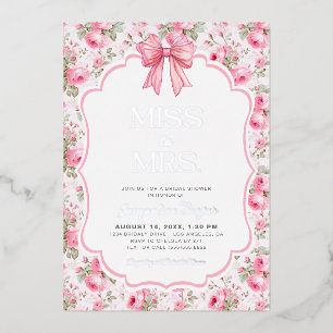 Pink Bow Miss to Mrs Vrijgezellenfeest Real Silver Folie Uitnodiging