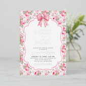 Pink Bow Miss to Mrs Vrijgezellenfeest Real Silver Folie Uitnodiging (Staand Voorkant)